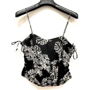 ZARA Black Leaf Print Strappy Crop Top